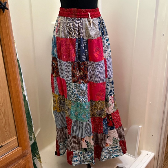Jessica Taylor Dresses & Skirts - Boho Patchwork Freesize Maxi Skirt with Red elastic Waistband
